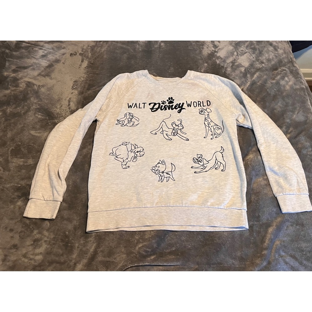 Disney Parks Walt Disney World Gray Dog Graphic Pullover Sweatshirt Medium